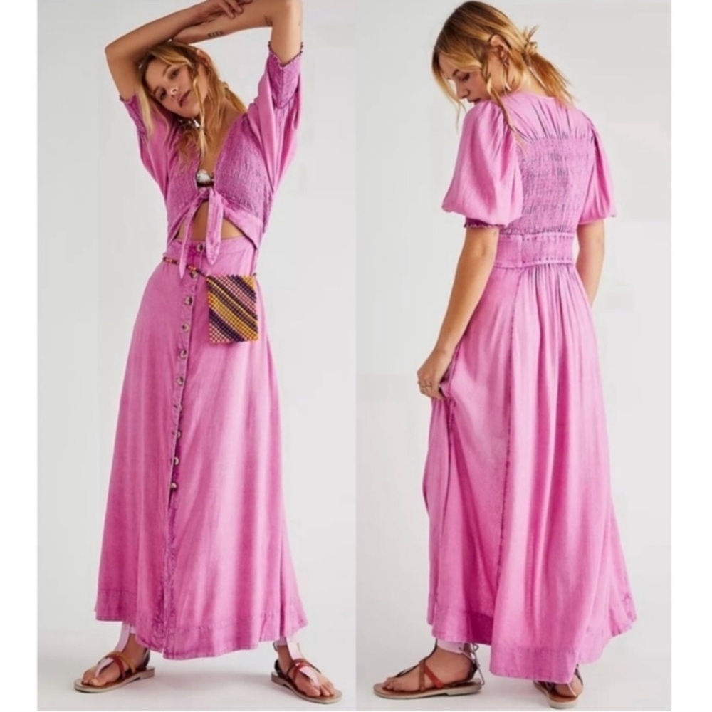 Free People String Of Hearts Maxi Dress in Spring Crocus Pink Size Medium